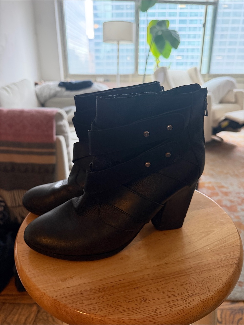 Urban Outfitters Black Leather Ankle Booties with Wrap Strap Size 8.5